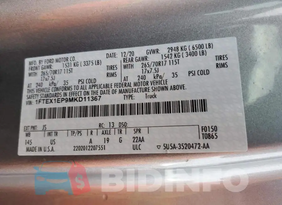 1FTEX1EP9MKD11367 Photo# 13