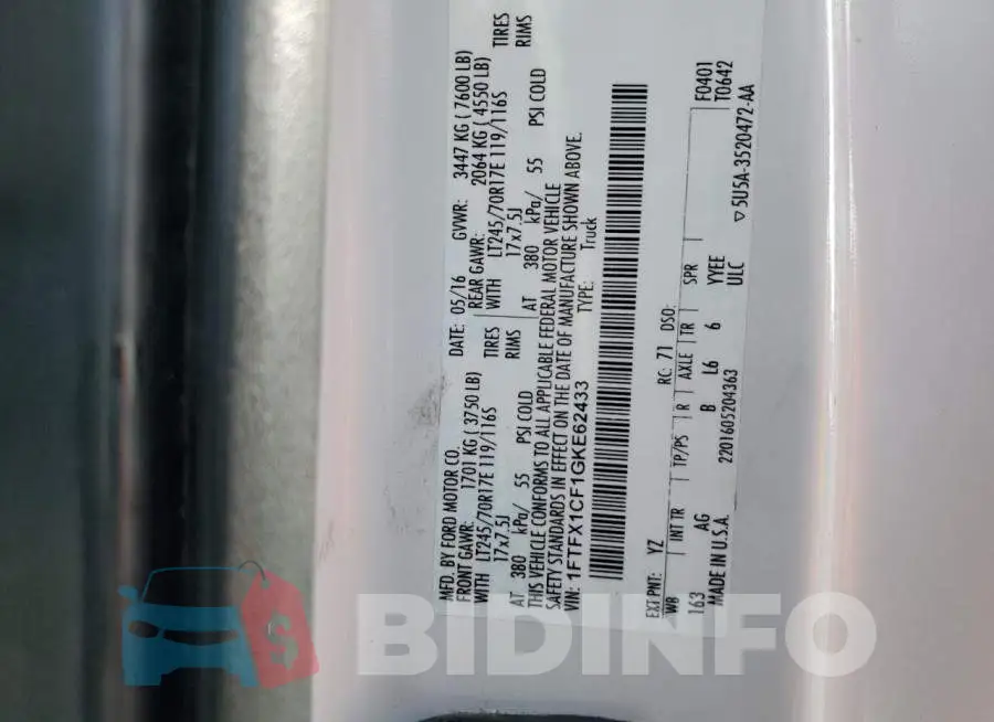 1FTFX1CF1GKE62433 Photo# 12