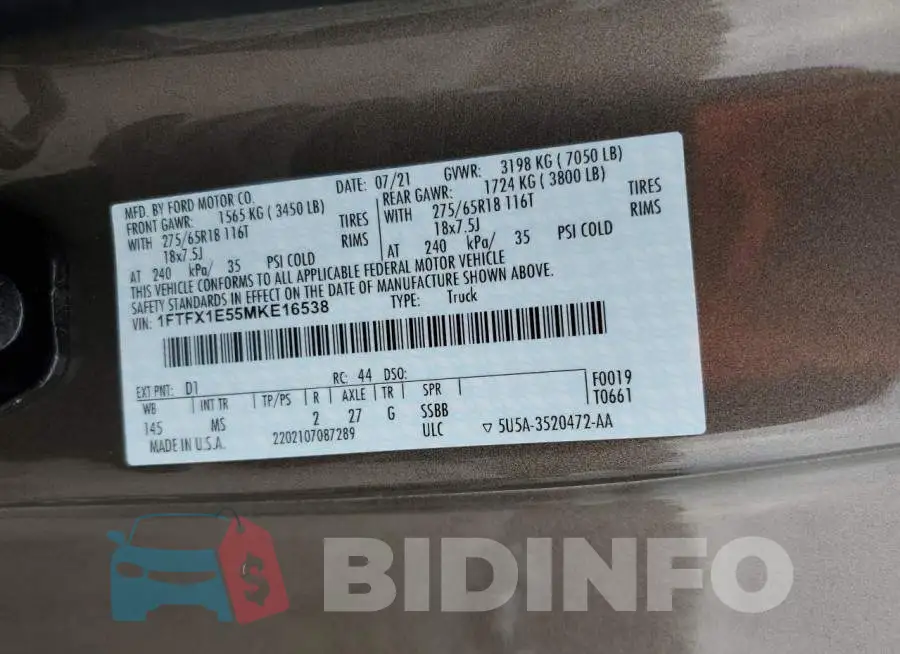 1FTFX1E55MKE16538 Photo# 13