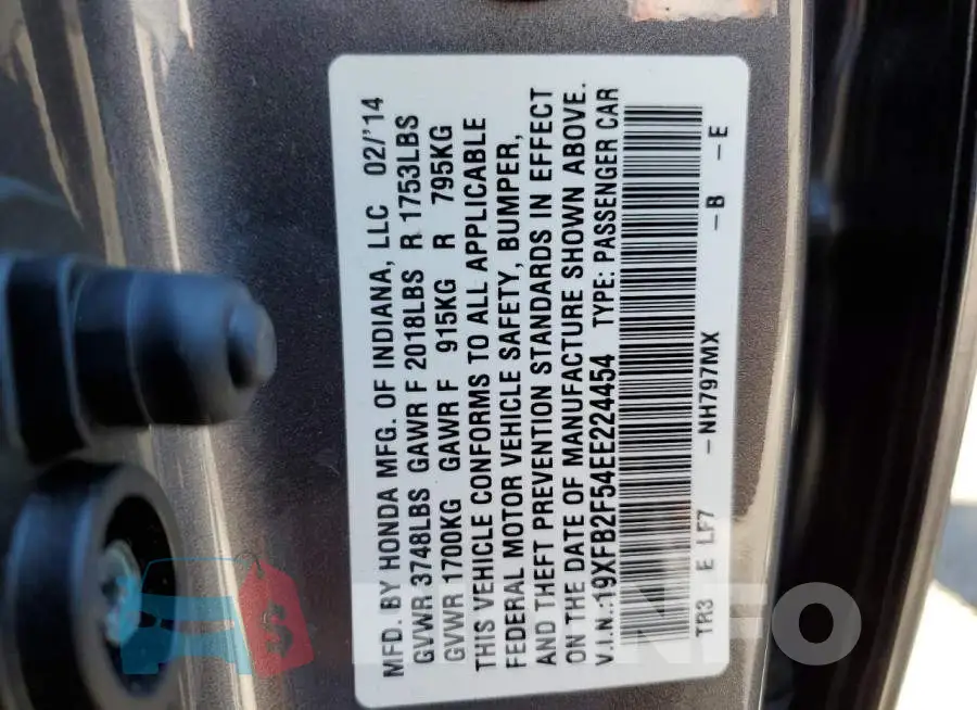 19XFB2F54EE224454 Photo# 12