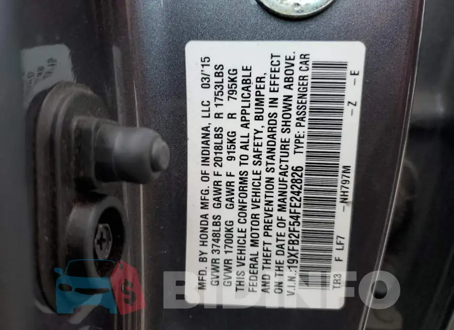 19XFB2F54FE242826 Photo# 12