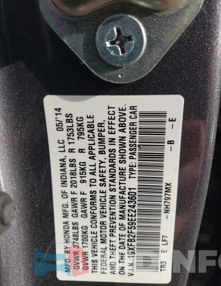 19XFB2F59EE243601 Photo# 12