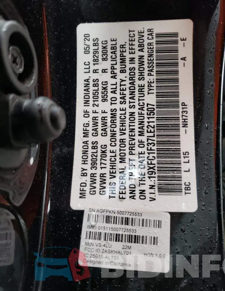 19XFC1F37LE211507 Photo# 12