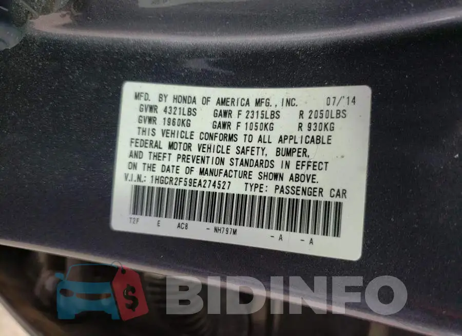 1HGCR2F59EA274527 Photo# 13
