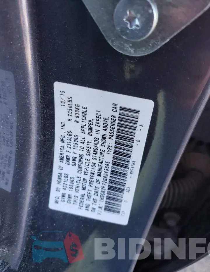 1HGCR2F72GA045885 Photo# 12