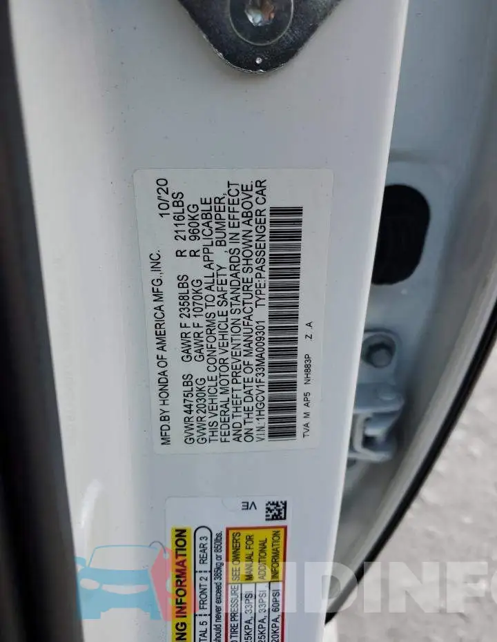 1HGCV1F33MA009301 Photo# 13