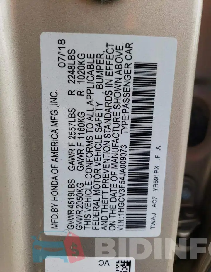1HGCV3F54JA009073 Photo# 12