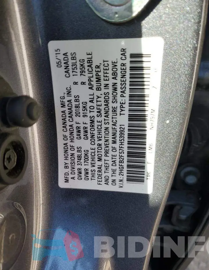 2HGFB2F57FH539921 Photo# 13