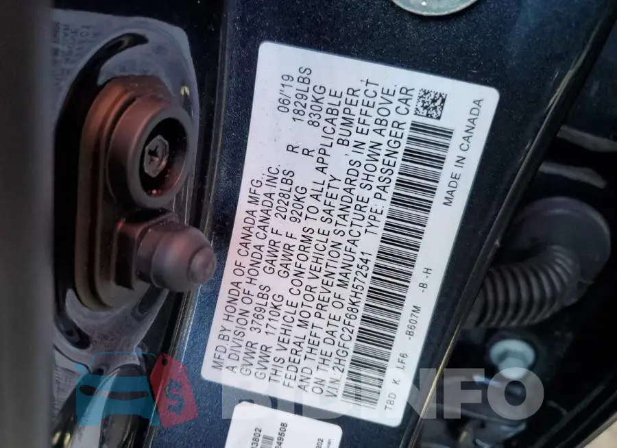 2HGFC2F68KH572541 Photo# 12