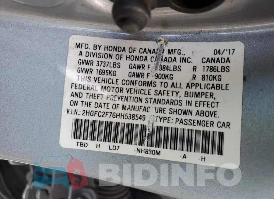 2HGFC2F76HH538549 Photo# 12