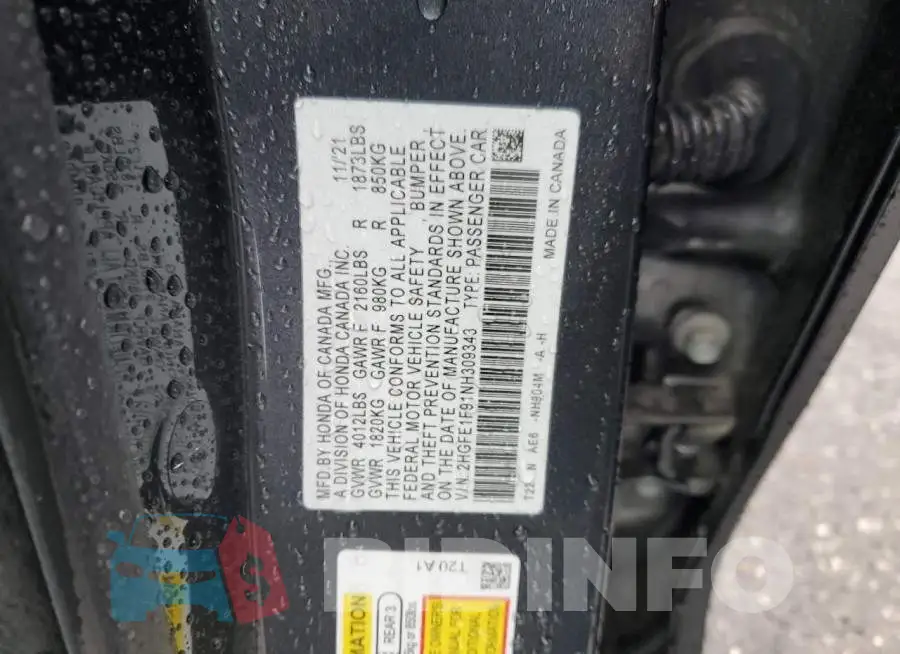 2HGFE1F91NH309343 Photo# 12