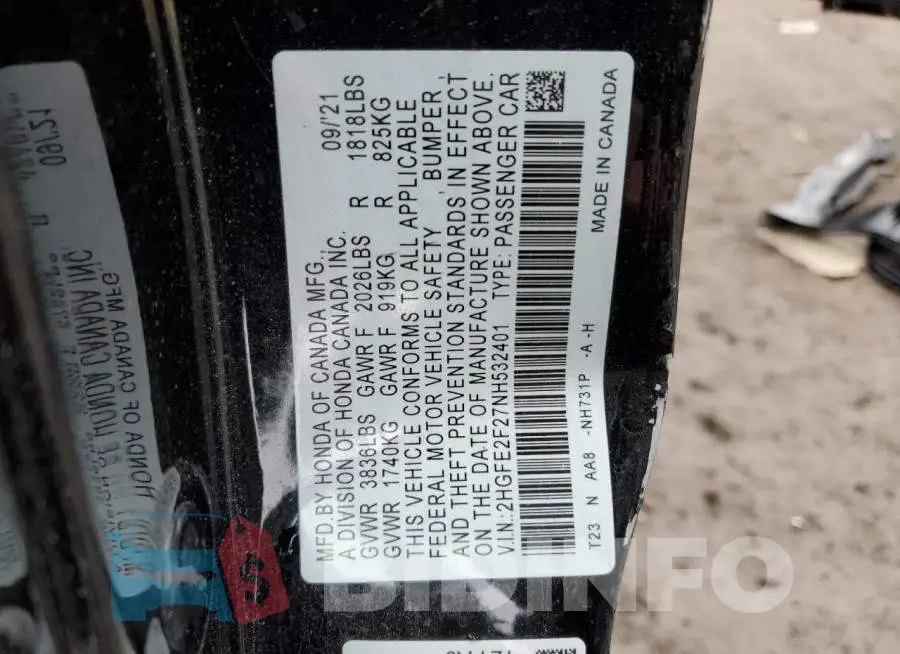2HGFE2F27NH532401 Photo# 13