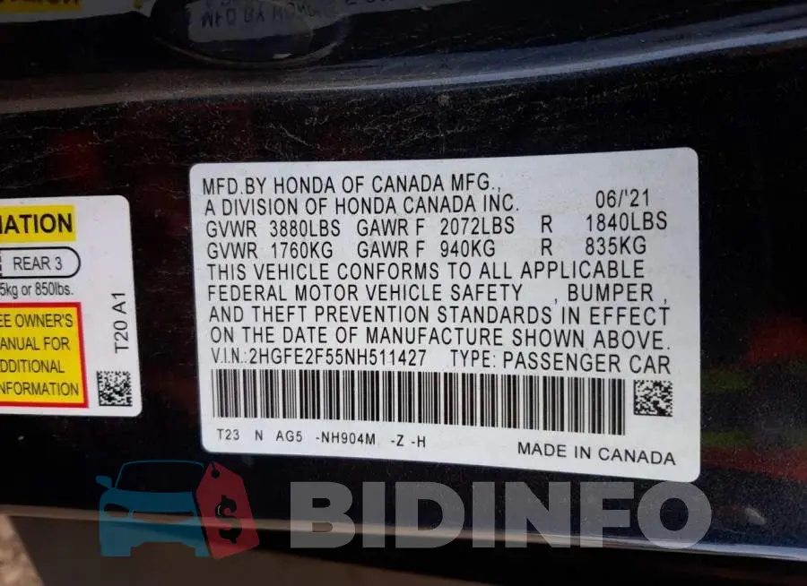 2HGFE2F55NH511427 Photo# 12