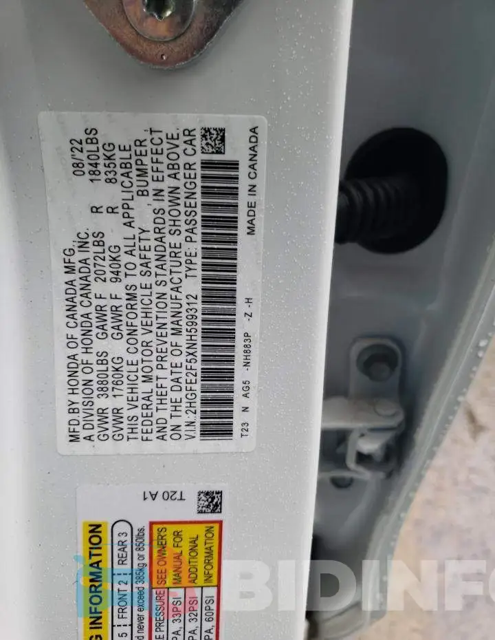 2HGFE2F5XNH599312 Photo# 12