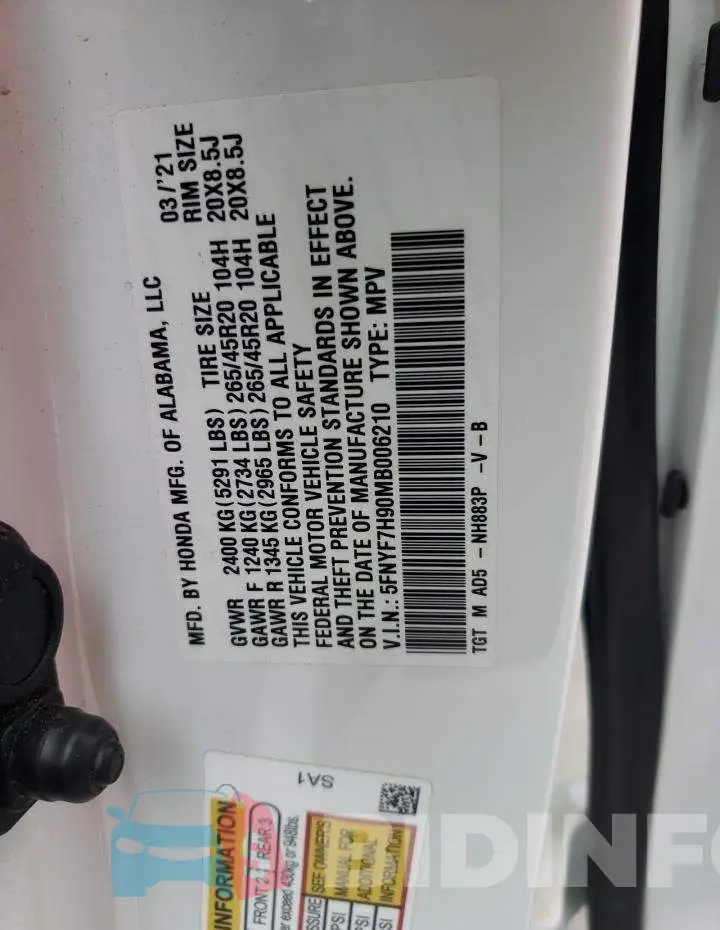 5FNYF7H90MB006210 Photo# 13