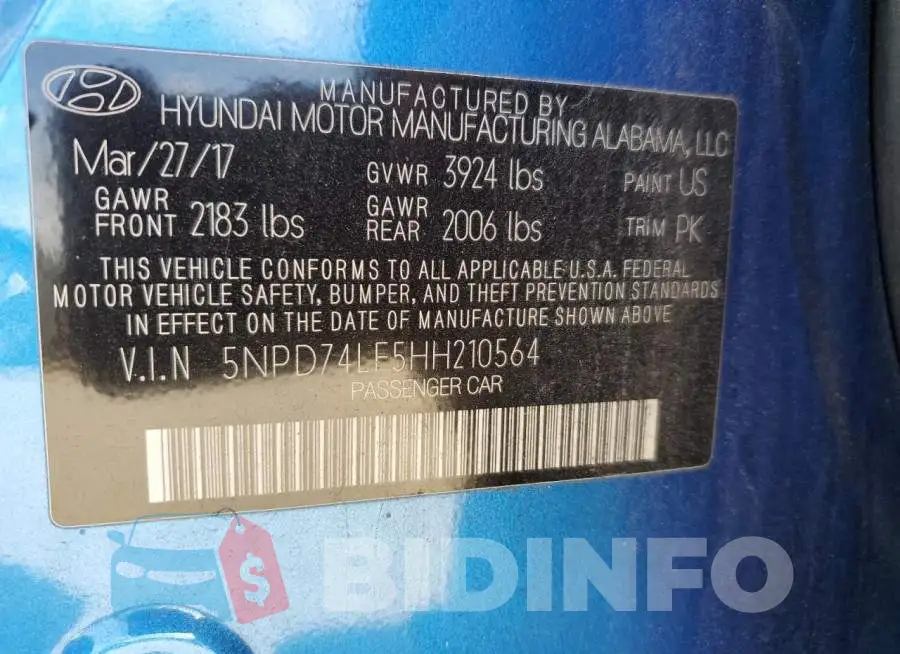 5NPD74LF5HH210564 Photo# 12