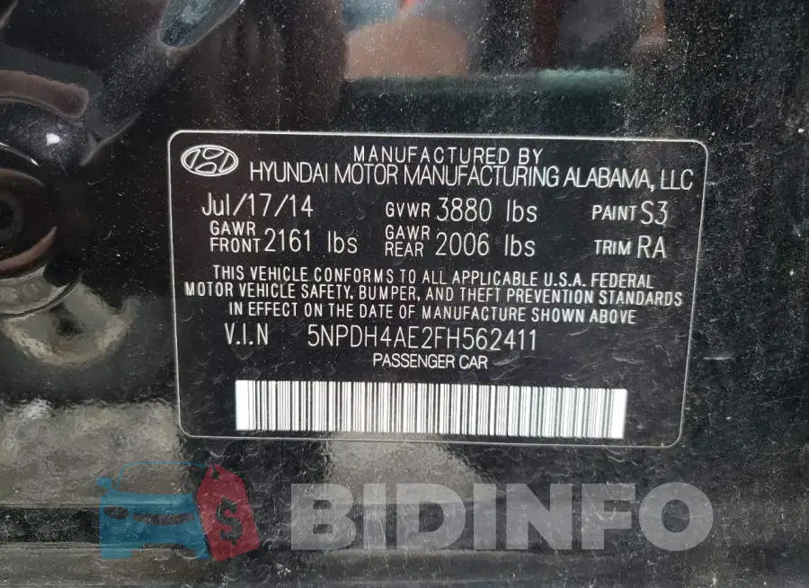5NPDH4AE2FH562411 Photo# 12