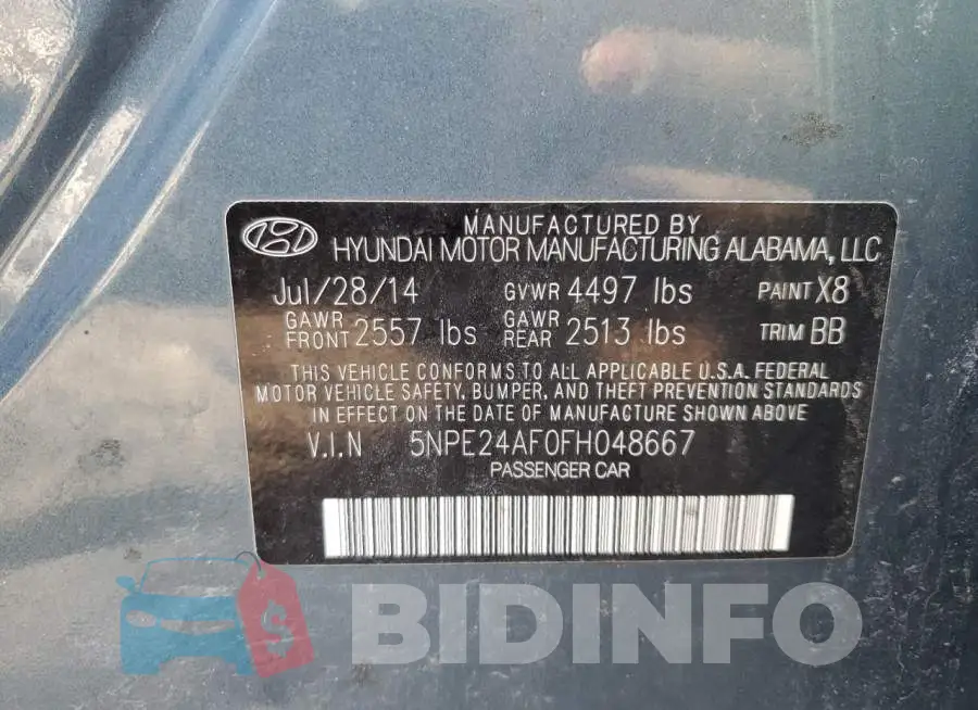 5NPE24AF0FH048667 Photo# 12