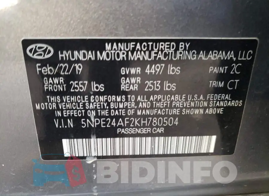 5NPE24AF2KH780504 Photo# 13