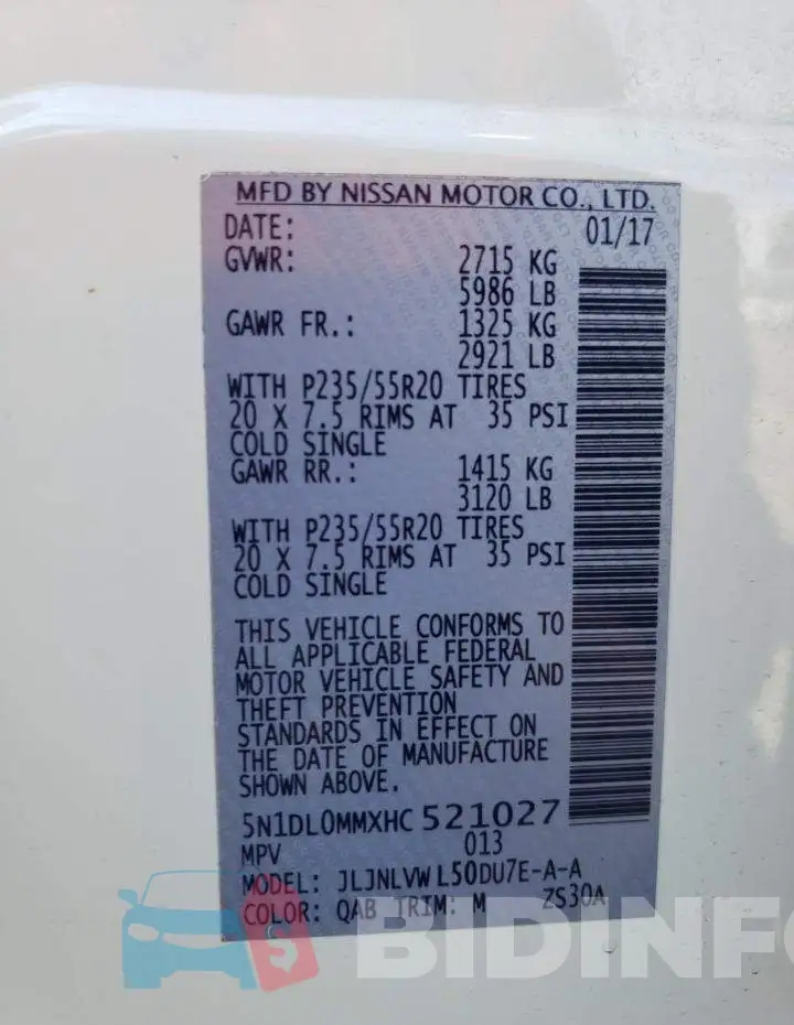 5N1DL0MMXHC521027 Photo# 12