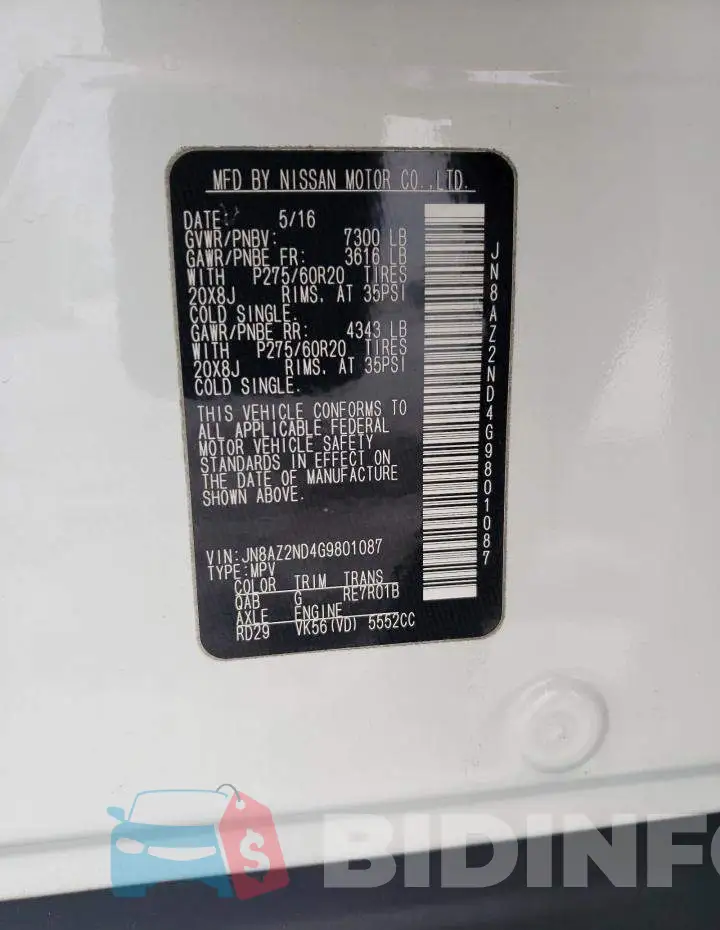 JN8AZ2ND4G9801087 Photo# 13