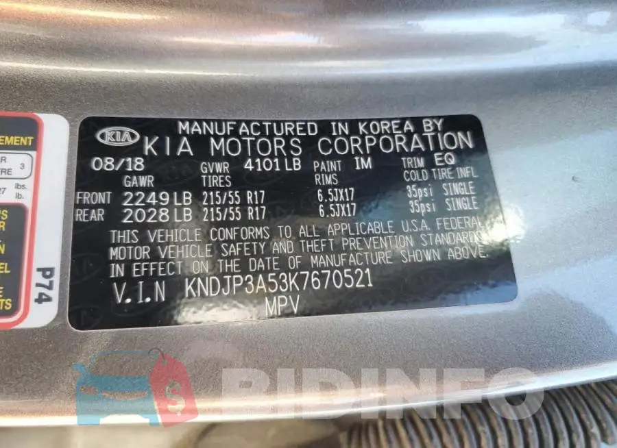 KNDJP3A53K7670521 Photo# 13