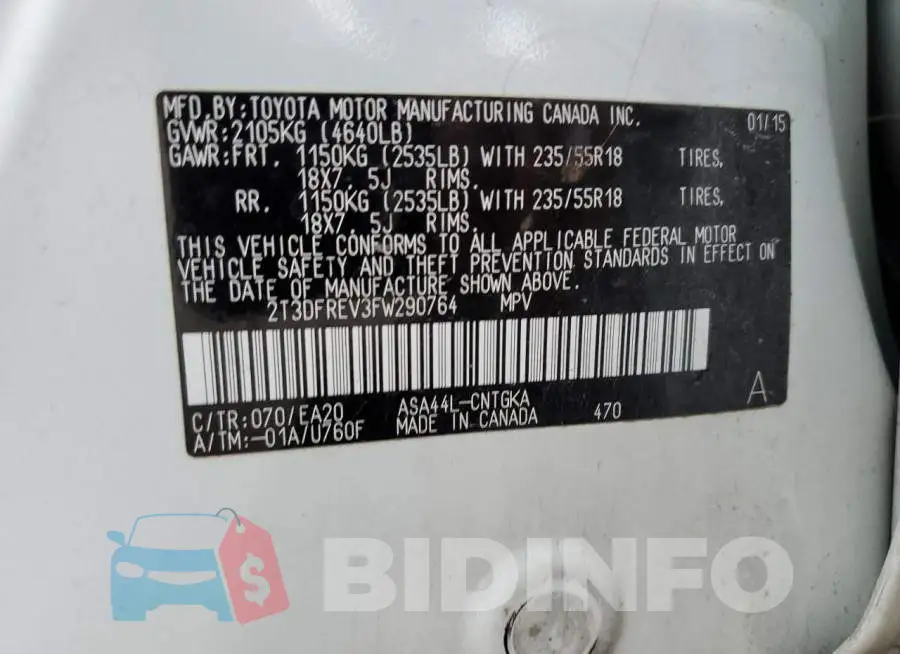 2T3DFREV3FW290764 Photo# 13