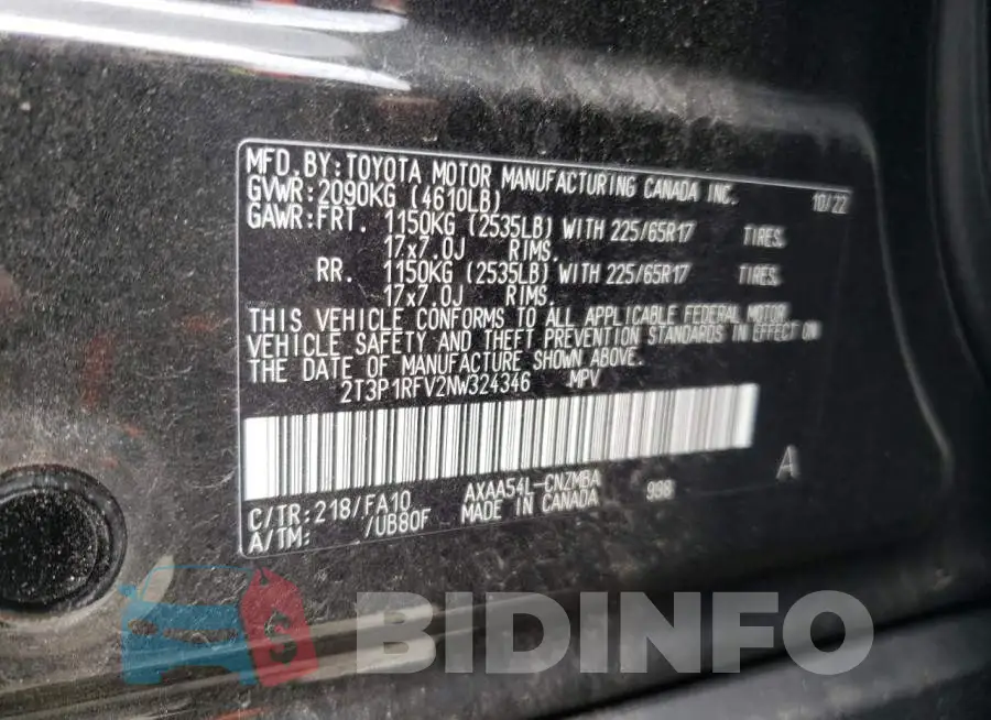 2T3P1RFV2NW324346 Photo# 14