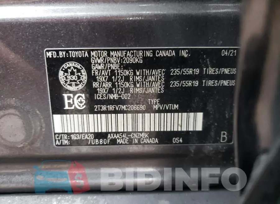 2T3R1RFV7MC206690 Photo# 13