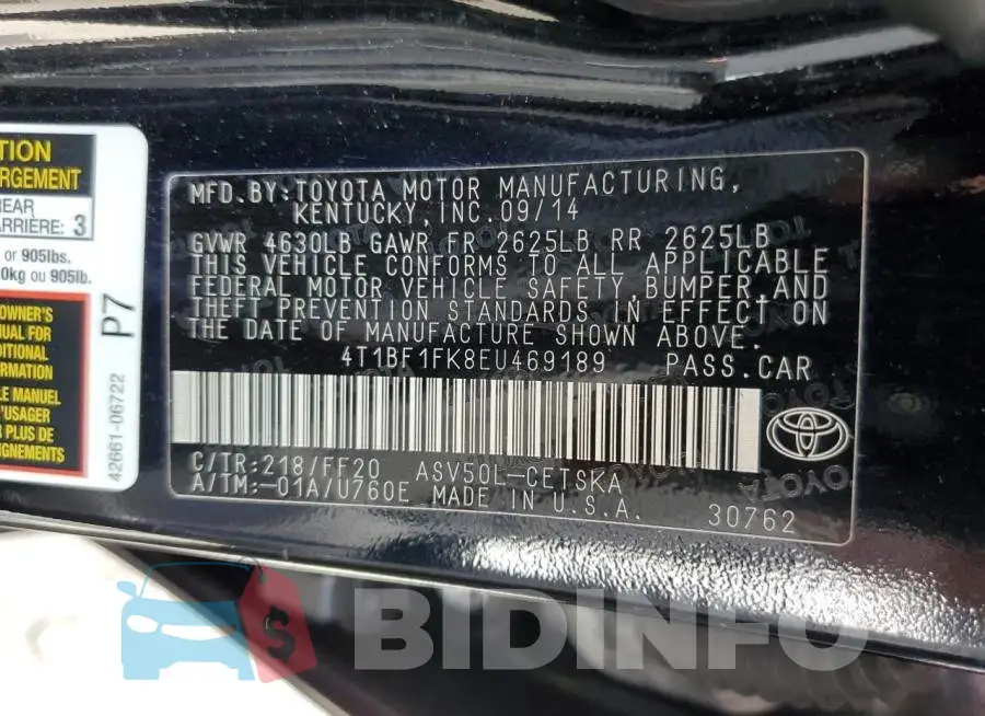 4T1BF1FK8EU469189 Photo# 12