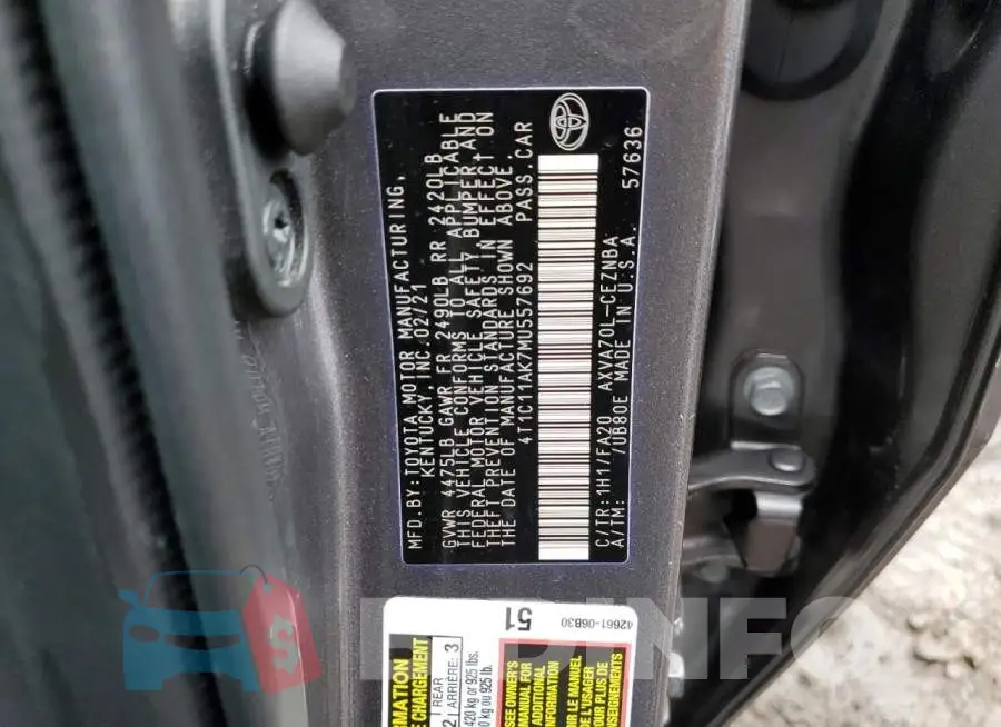 4T1C11AK7MU557692 Photo# 12