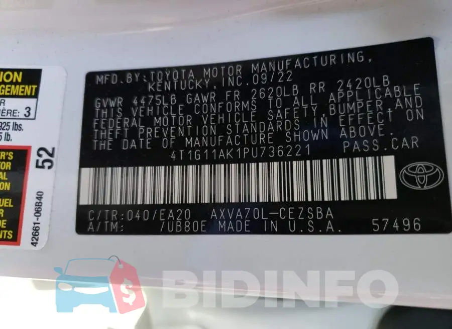 4T1G11AK1PU736221 Photo# 12