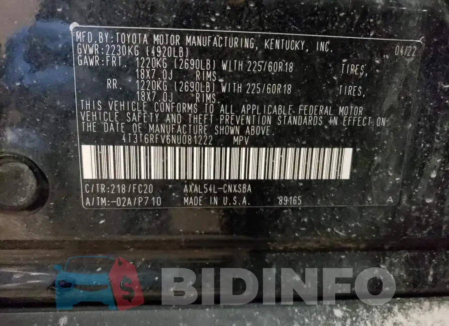 4T3T6RFV6NU081222 Photo# 12