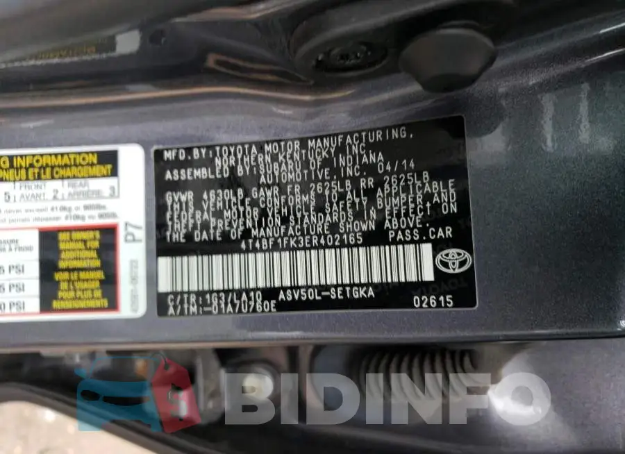 4T4BF1FK3ER402165 Photo# 12