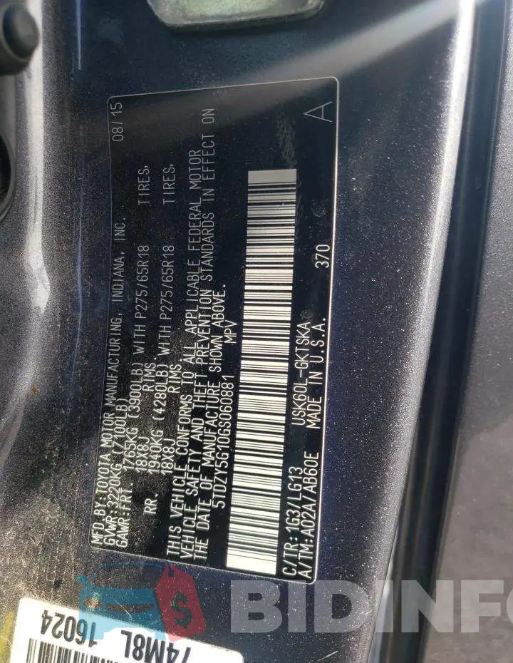5TDZY5G10GS060881 Photo# 13