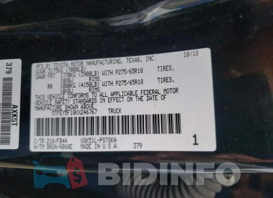 5TFEY5F18KX246767 Photo# 10