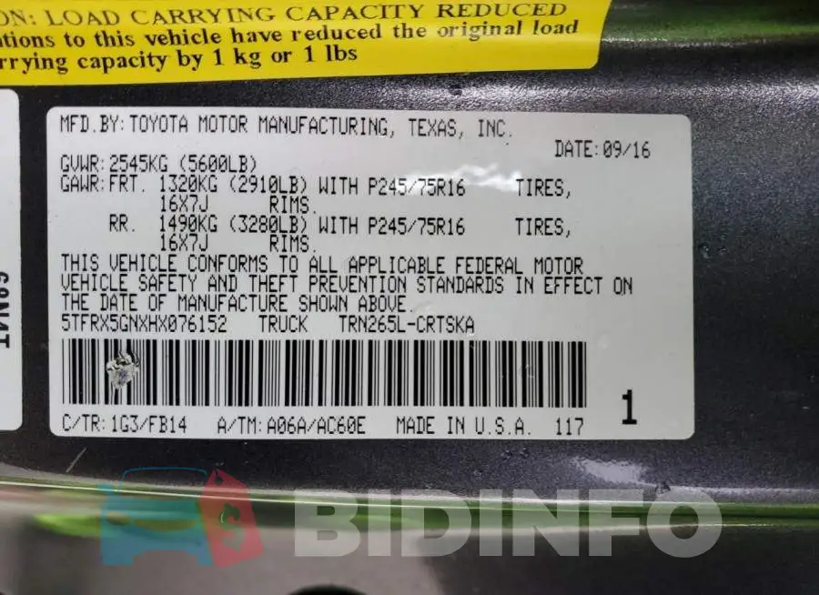 5TFRX5GNXHX076152 Photo# 12