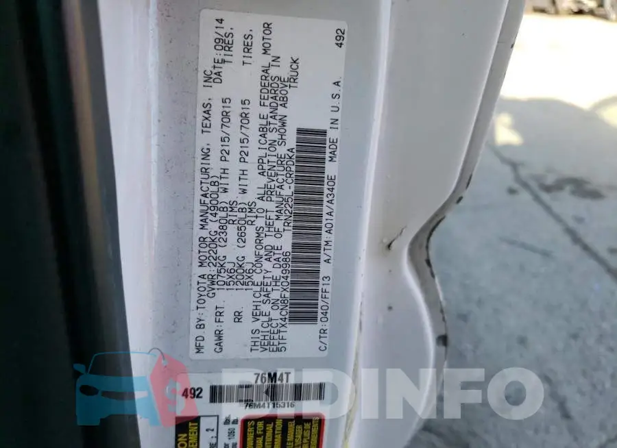 5TFTX4CN8FX049986 Photo# 13