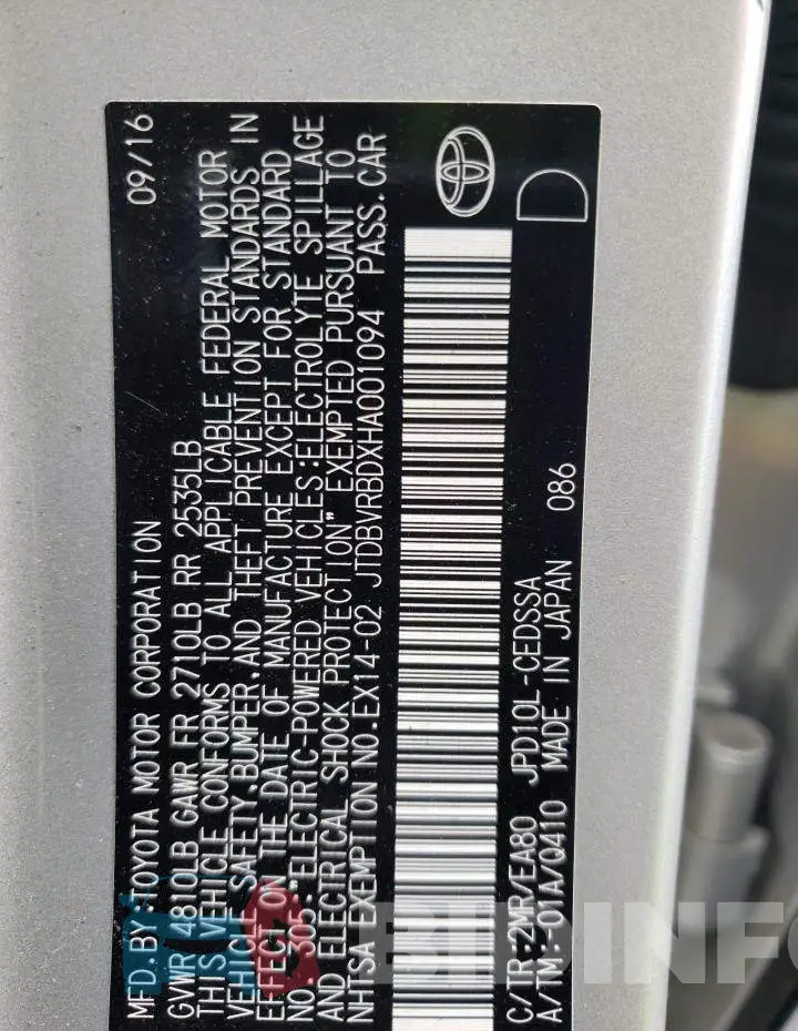 JTDBVRBDXHA001094 Photo# 12