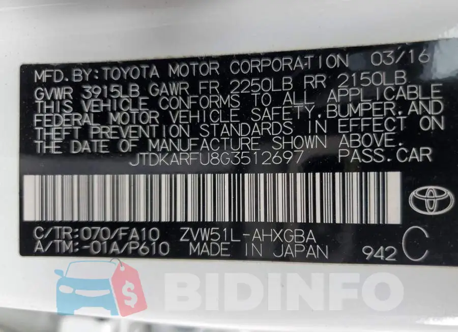 JTDKARFU8G3512697 Photo# 12