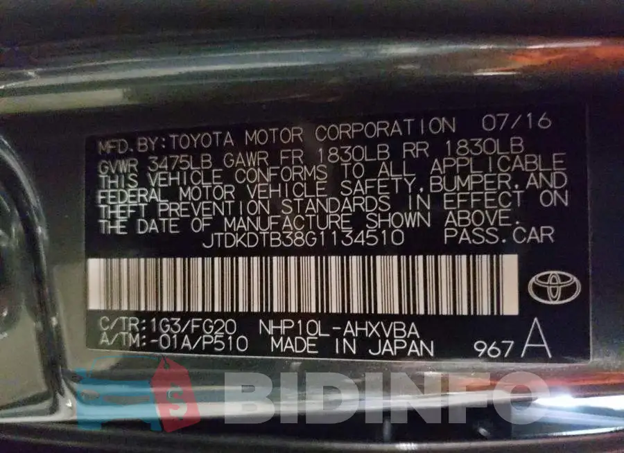 JTDKDTB38G1134510 Photo# 12