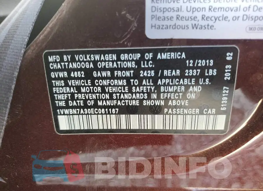 1VWBN7A30EC061167 Photo# 10