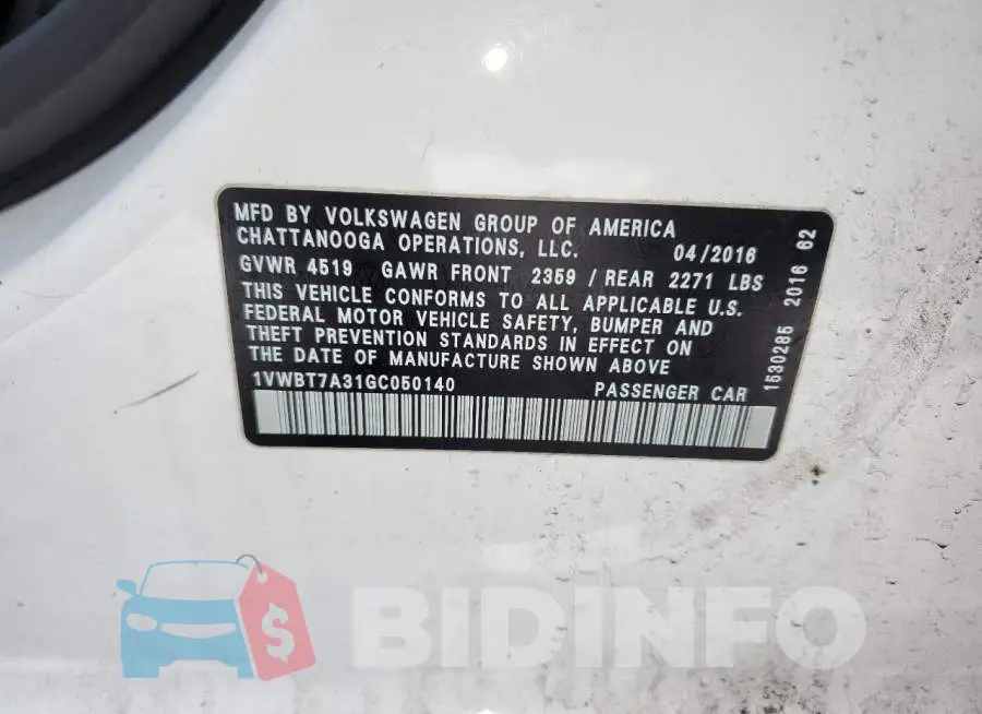 1VWBT7A31GC050140 Photo# 13