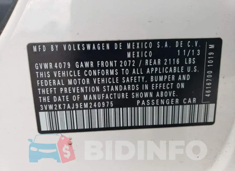 3VW2K7AJ9EM240975 Photo# 12