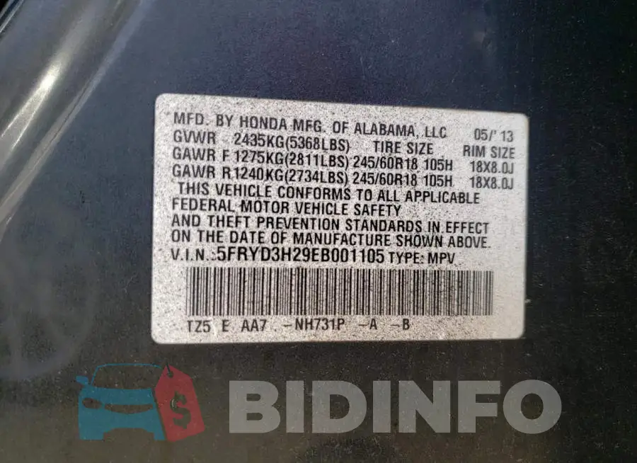 5FRYD3H29EB001105 Photo# 13