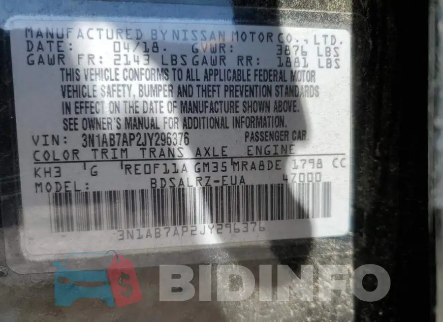 3N1AB7AP2JY296376 Photo# 12