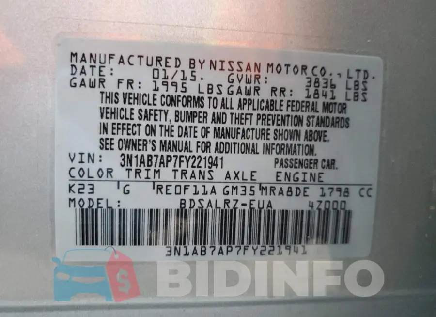 3N1AB7AP7FY221941 Photo# 13