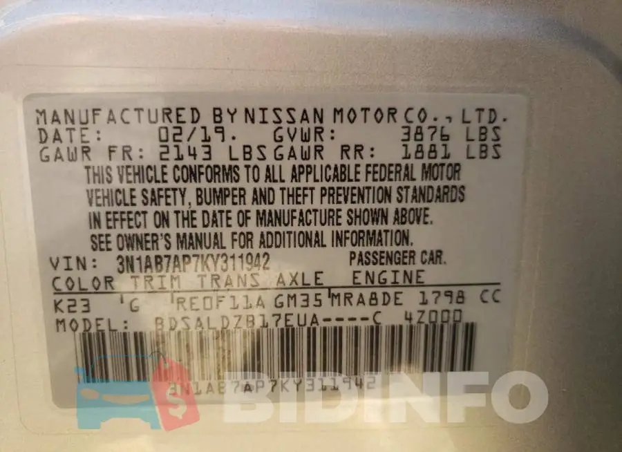 3N1AB7AP7KY311942 Photo# 13