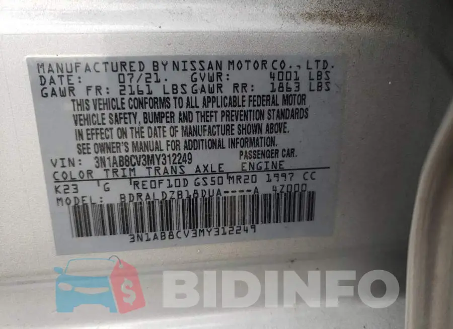3N1AB8CV3MY312249 Photo# 12