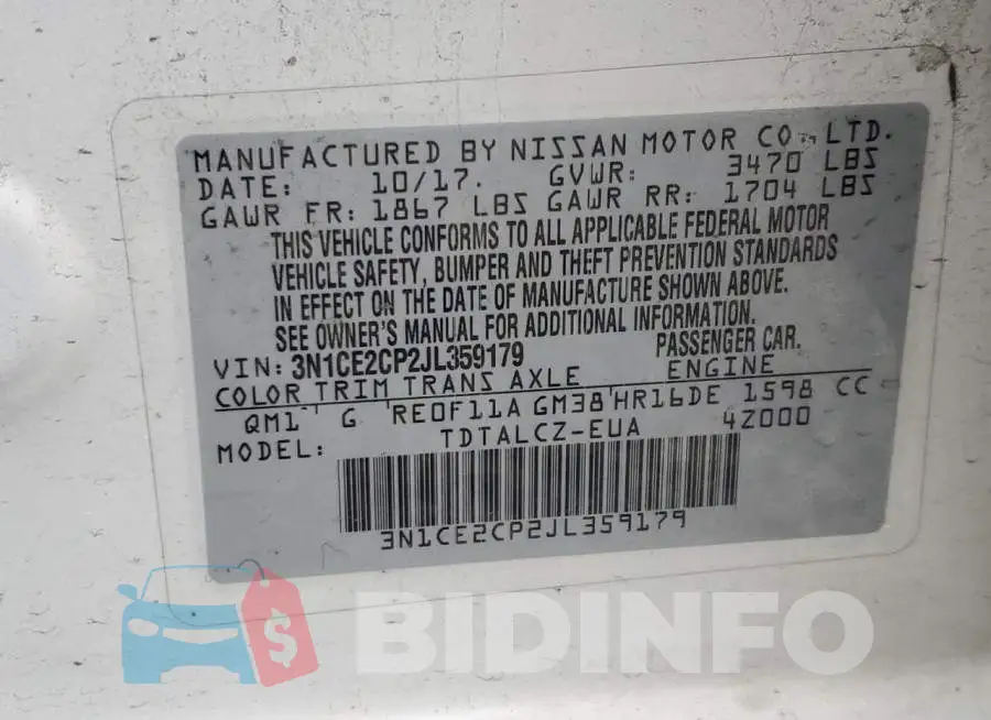 3N1CE2CP2JL359179 Photo# 12